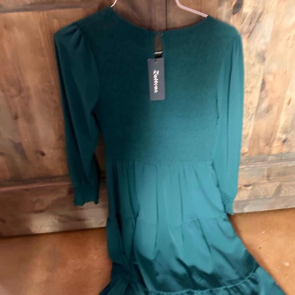 Blue Long Sleeve Bateau Neck Sundress for Work